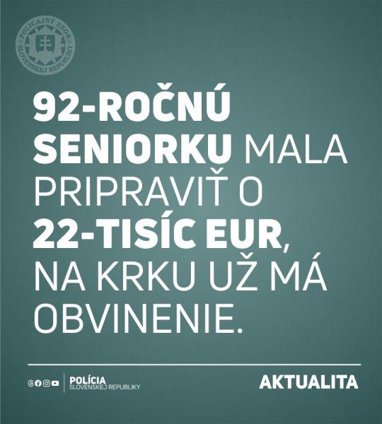 Nagyszombatban egy sajnálatos eset történt, amely során egy idősebb hölgytől 22 000 eurót csaltak ki. Az eset rávilágít arra, mennyire fontos, hogy legyünk óvatosak a gyanús ajánlatokkal és telefonhívásokkal kapcsolatban, különösen az idősebb korosztály s